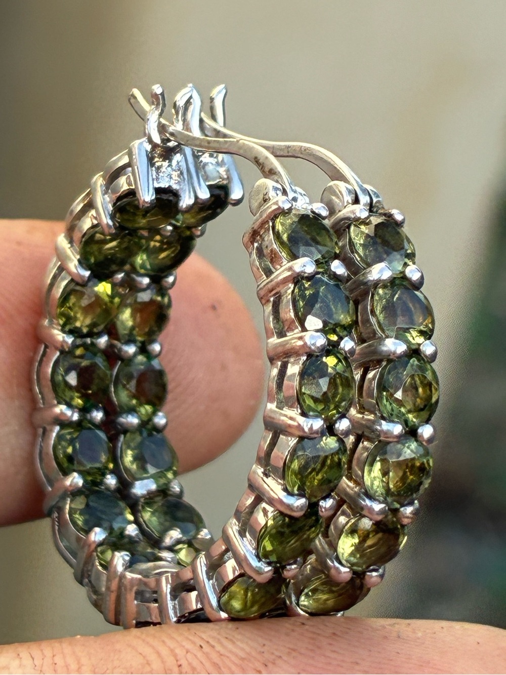 Rare 8.00ctw genuine MOLDAVITE inside out solid sterling earrings new !$829